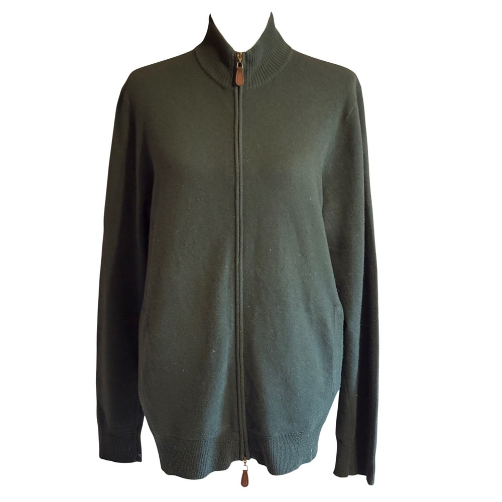 Buttoned Down Mens 100% Cashmere Full Zip Sweater Jacket Forest Green  L
